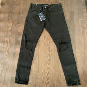 Zara Mens Black Skinny Fit Cropped Ripped Jeans